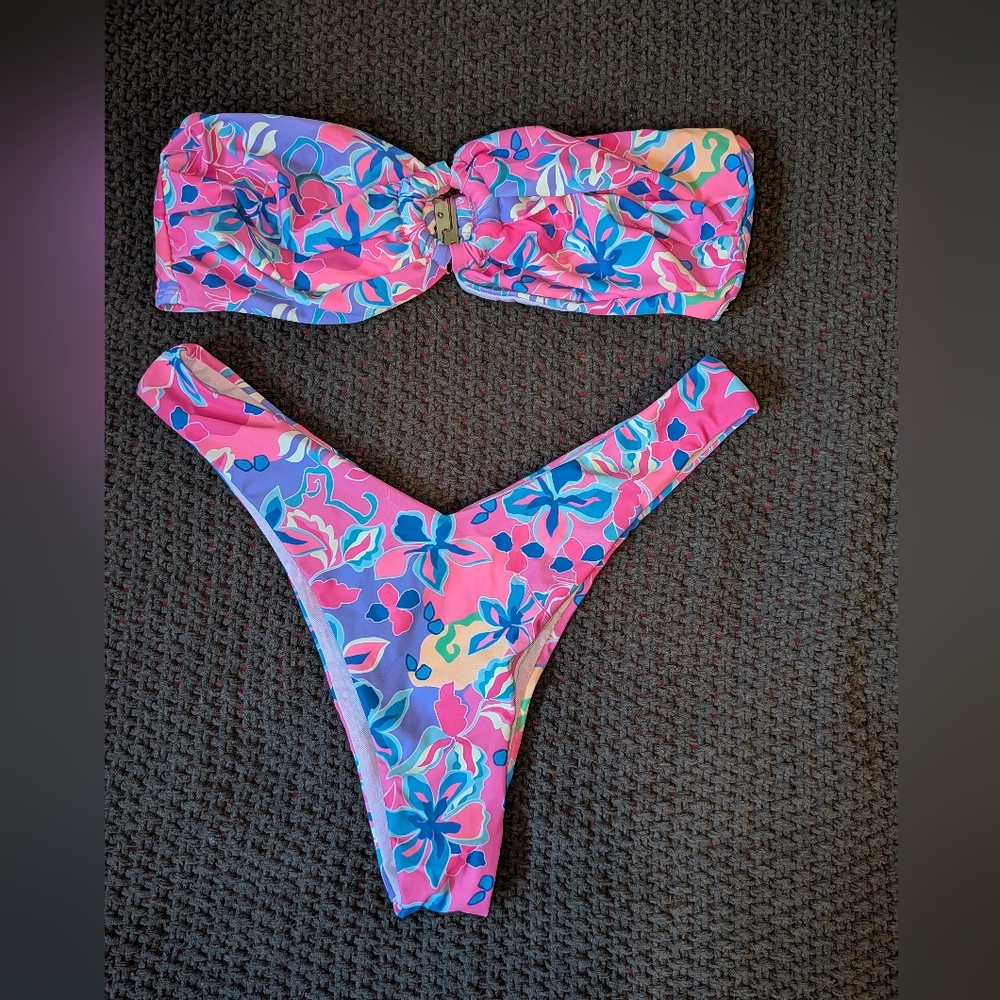 Floral Pink and Blue Bikini Set